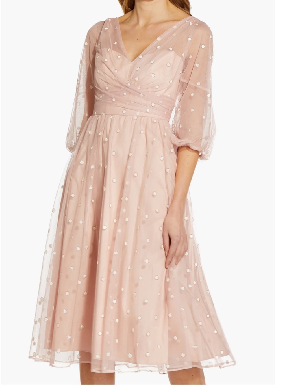 Adrianna Papell Glitter Tulle Dress, Mellow Blush, Dotted Mesh, Size 10